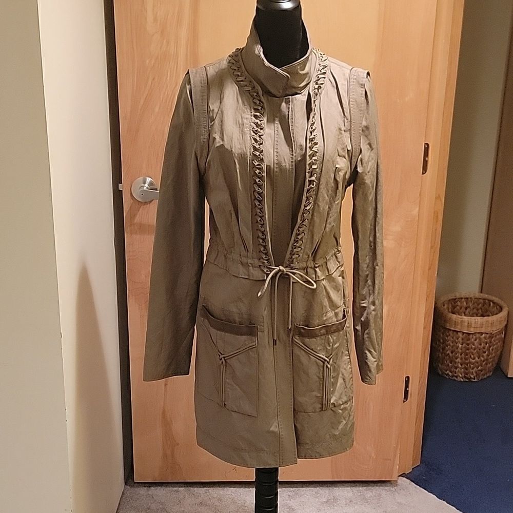 Elie Tahari olive green lace up trench coat sz med